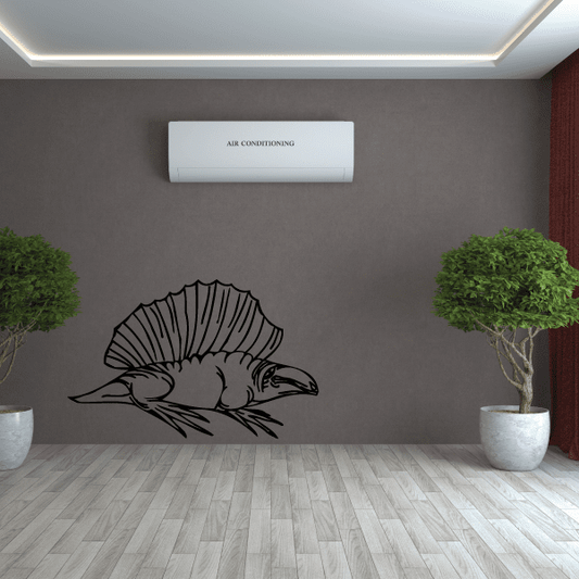 Dimetrodon wall decal showing a black line drawing of a spined prehistoric animal