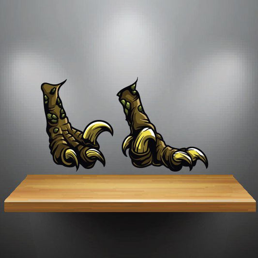 Dinosaur claws printed wall decal, two brown claw tips with yellow outlines