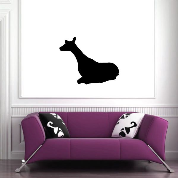 Black deer resting silhouette wall decal, side view