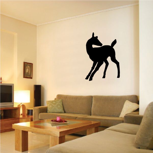 Doe deer turned-head silhouette wall decal, black
