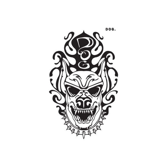 Dog graffiti decal with black skull-face design and small 'DOG.' text