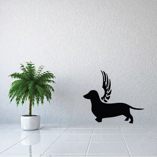 Dog with wings wall decal, black dog silhouette with raised wings