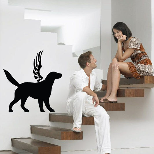 Black dog with wings wall decal, vinyl silhouette