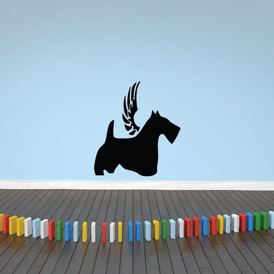 Black dog with wings vinyl wall decal, silhouette design