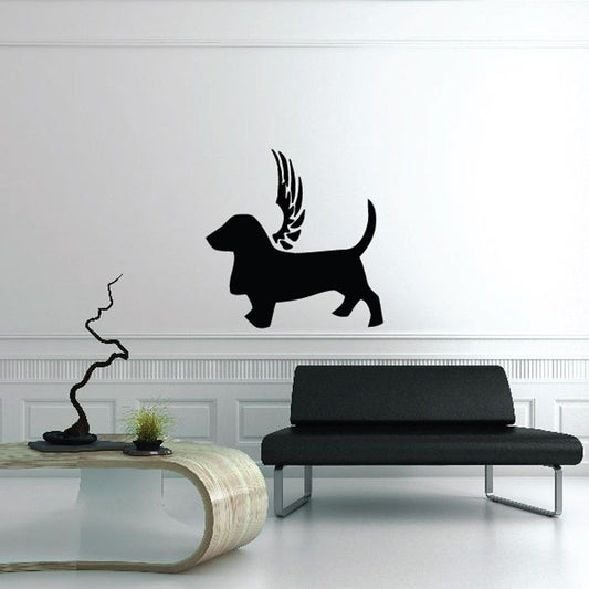 Dog with wings wall decal vinyl, black silhouette with flying paws