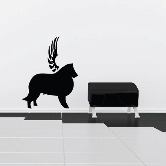 Black dog with wings wall decal, vinyl sticker silhouette