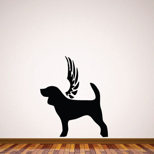 Dog with wings wall decal, black dog silhouette with feathered wings