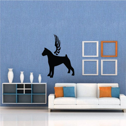 Black dog with spread wings wall decal, vinyl silhouette