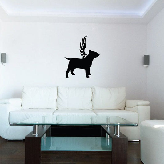 Dog with wings wall decal, black vinyl silhouette on wall