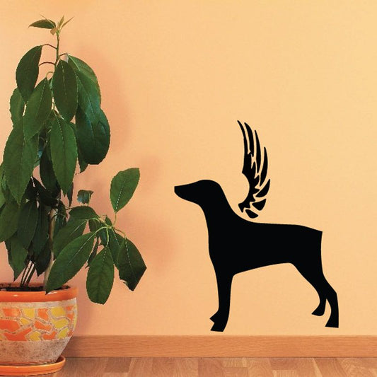 Black dog with wings wall decal vinyl sticker with silhouette dog and spread wings