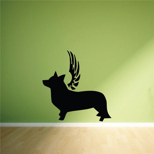 Dog with wings wall decal, black dog silhouette with raised wings