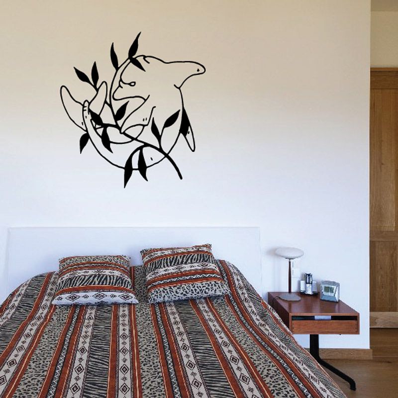 Dollphin and seaweed wall decal with black outline dolphin and sea plants