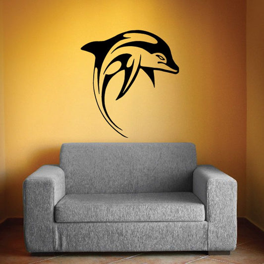 Dolphin wall decal vinyl sticker, black dolphin head design on light wall
