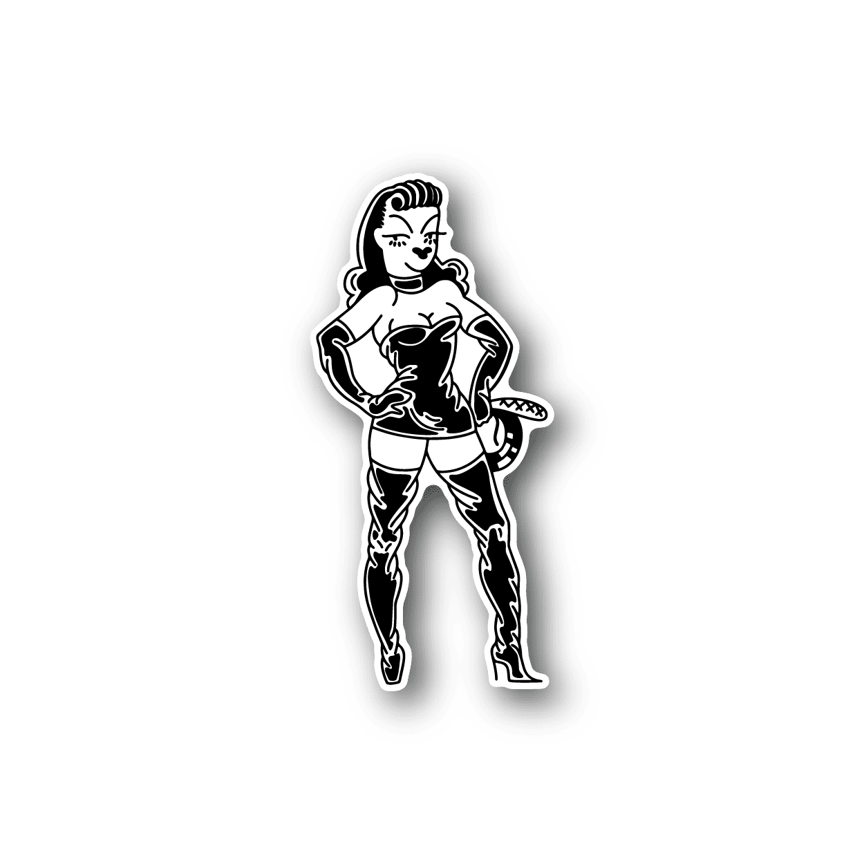 Vinyl sticker featuring a female dominatrix-style character