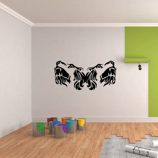 Black double-head bear decal with two mirrored roaring head designs
