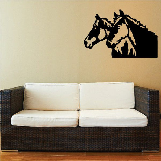 Double stable horse head wall decal, black silhouette