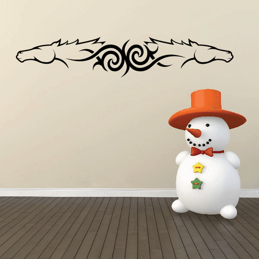 Tribal swirl horse head wall decal in black
