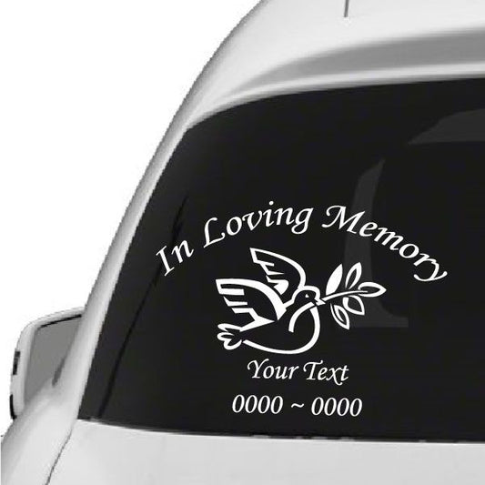 Dove in loving memory decal with dove graphic and In Loving Memory text