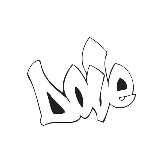 Dove graffiti decal with white outlines and dark lettering, single sticker design