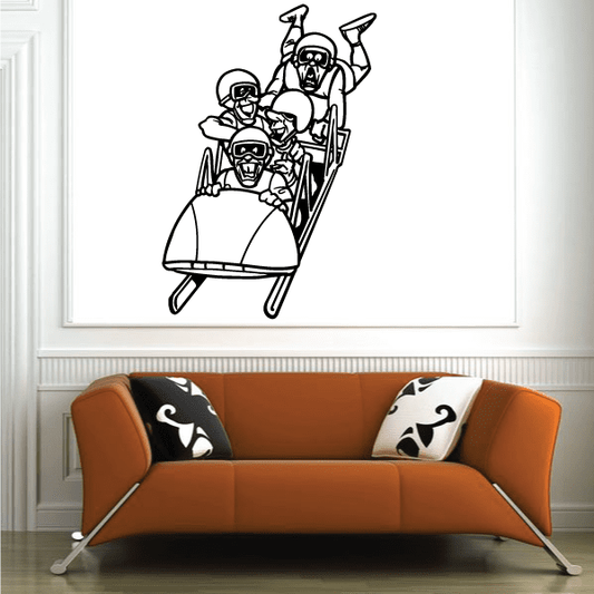 Bobsled team wall decal with three helmeted riders on a sled