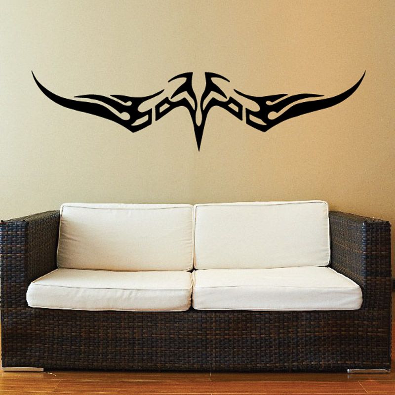 Black downward swooping eagle wall decal with tribal-like line details