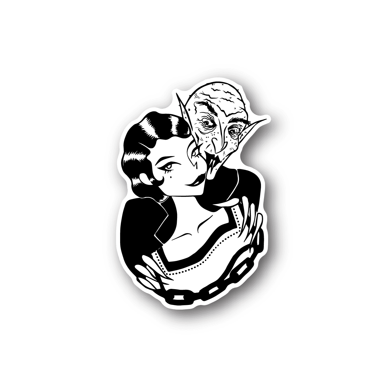 Vinyl sticker with black-and-white embracing couple illustration