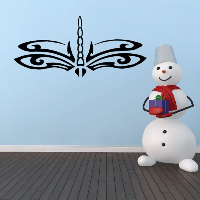 Dragonfly tattoo style wall decal, black dragonfly with stylized wings