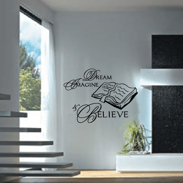 Bible wall decal with 'Dream, Imagine & Believe' and open-book graphic