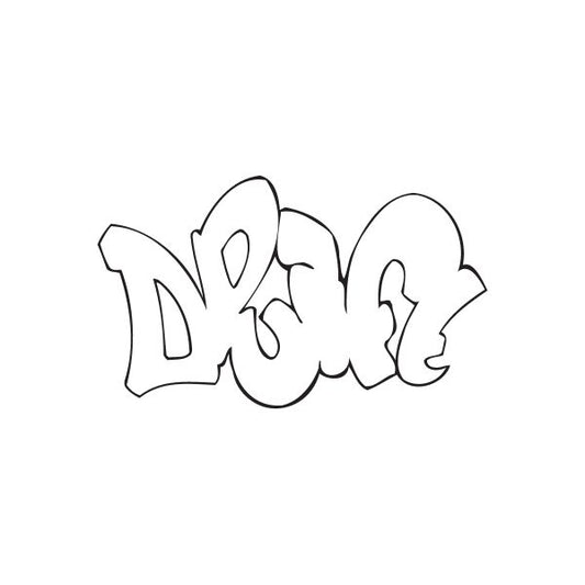 Graffiti decal with black outline lettering