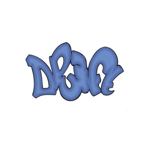 Blue graffiti sticker with bubble lettering in dark and light blue