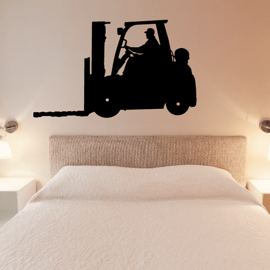 Driving forklift decal featuring a black forklift operator silhouette