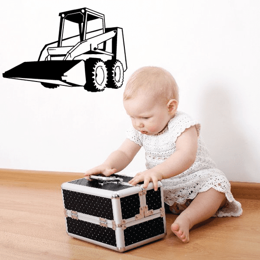 Skid steer loader decal, black and white construction vehicle outline