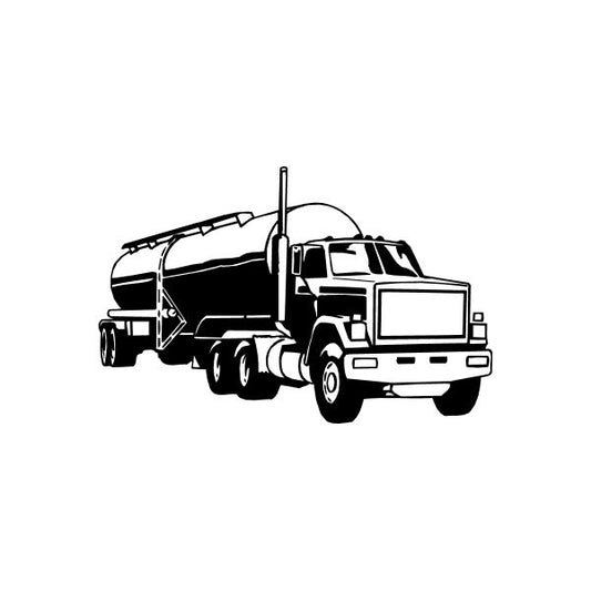Tanker truck decal with driving vehicle silhouette, black outline