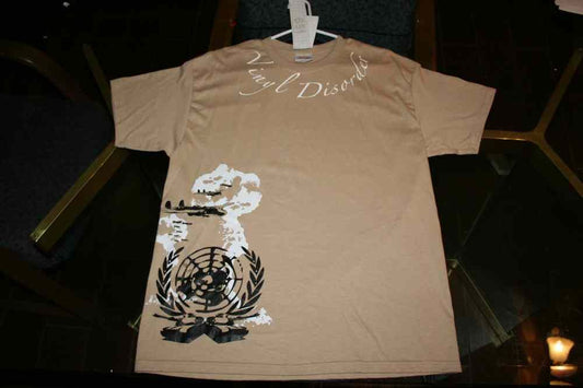 Tan graphic T-shirt with short sleeves and large front print