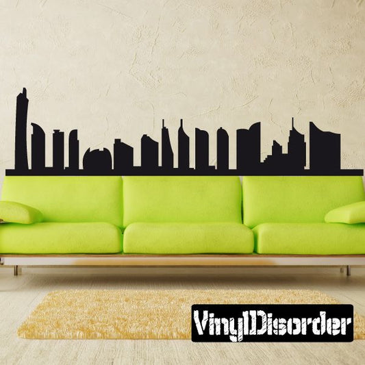 Dubai skyline wall decal, black silhouette of skyscrapers and minarets
