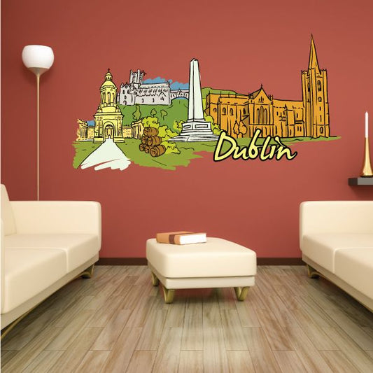 Dublin skyline wall sticker with colorful buildings and the word Dublin