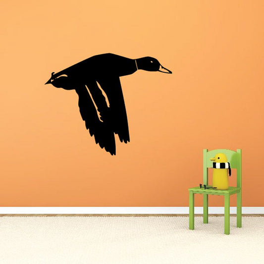 Duck down flap wings decal, black duck silhouette with spread wings
