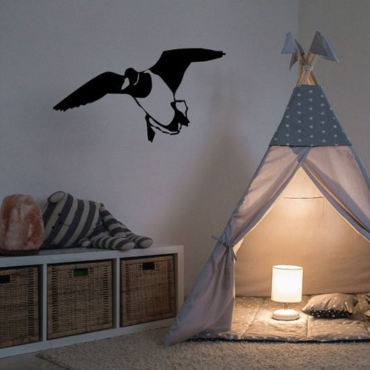 Flying duck wall decal, black silhouette