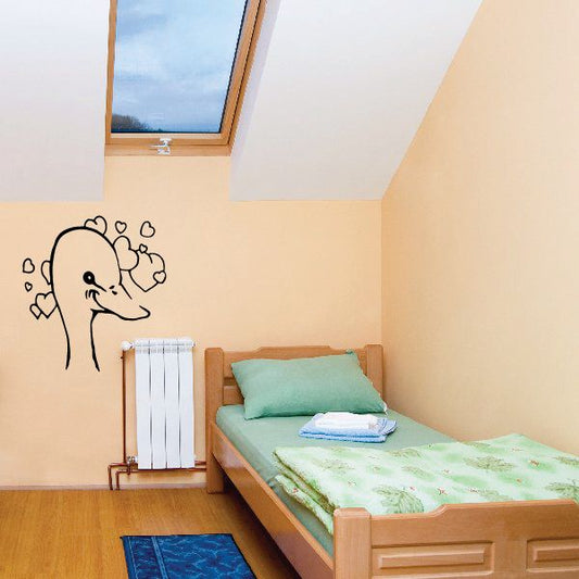 Duck wall decal with outline duck and small floral accents
