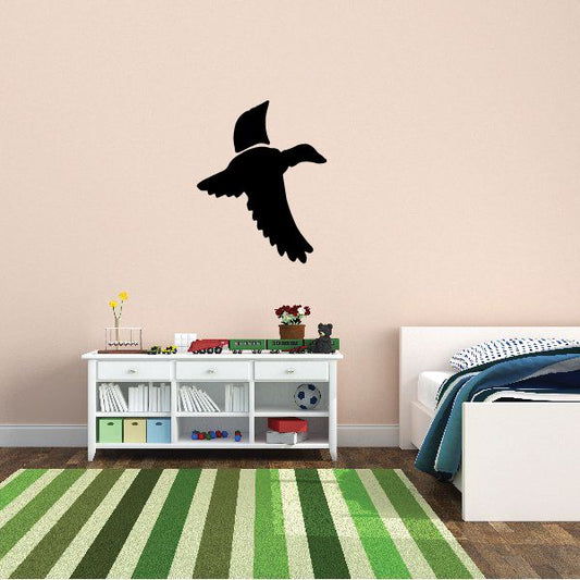 Duck wall decal vinyl sticker, black flying duck silhouette on wall