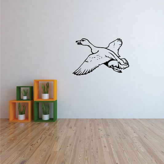 Black duck wall vinyl decal with flying bird silhouette