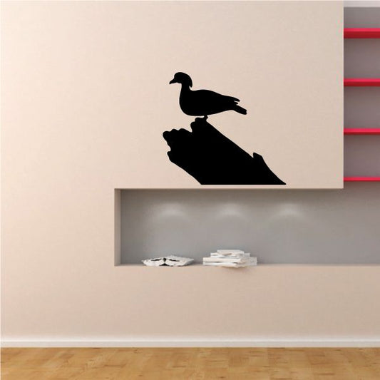 Duck wall vinyl decal, black duck silhouette on rock