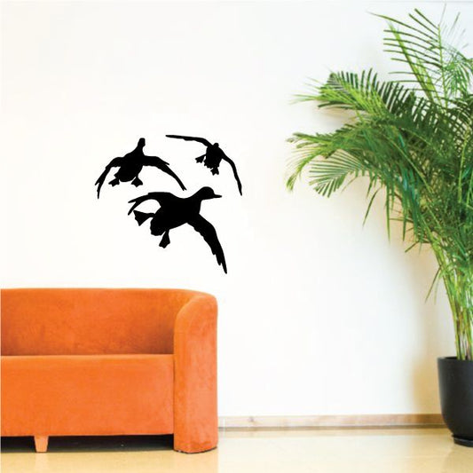 Black duck wall decal vinyl sticker with flying ducks silhouette