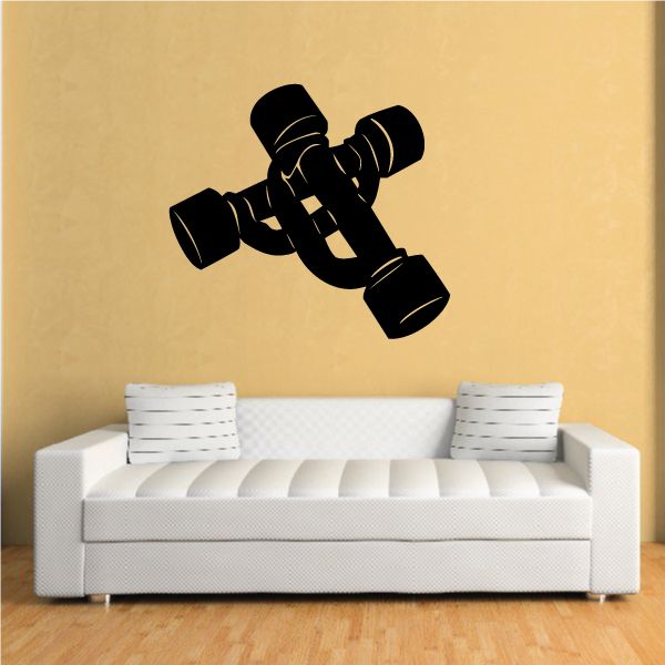 Dumbbell fitness wall decal vinyl sticker, black weight icon above sofa