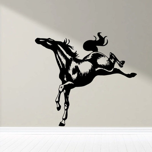 Dynamic pose horse decal, black and white silhouette with arched tail and legs