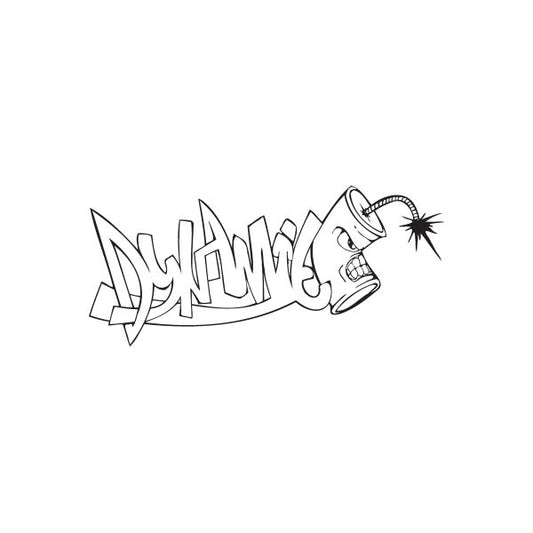 Graffiti-style Dynamite decal with cartoon bomb face and black line art