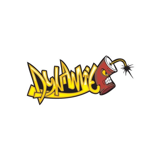 Graffiti printed decal with yellow and red lettering and a red bomb icon
