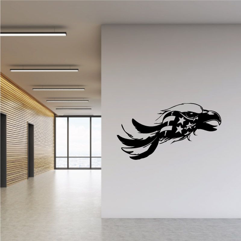 Eagle and flag feathers decal with black winged eagle silhouette