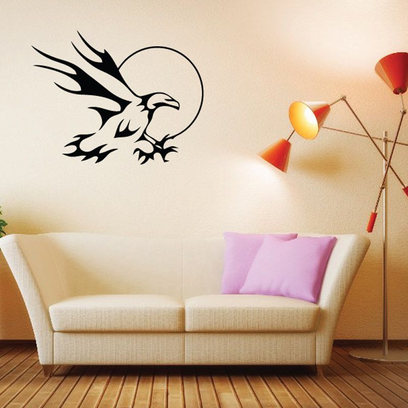 Eagle and sun wall decal, black bird silhouette with circular sun