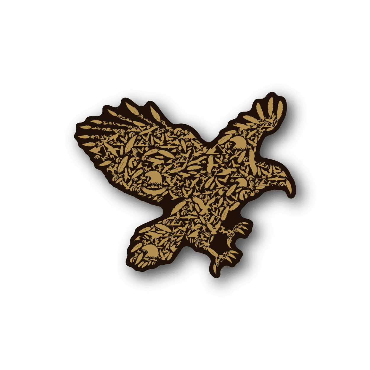 Eagle feather collage vinyl sticker with brown-gold eagle wings and talons